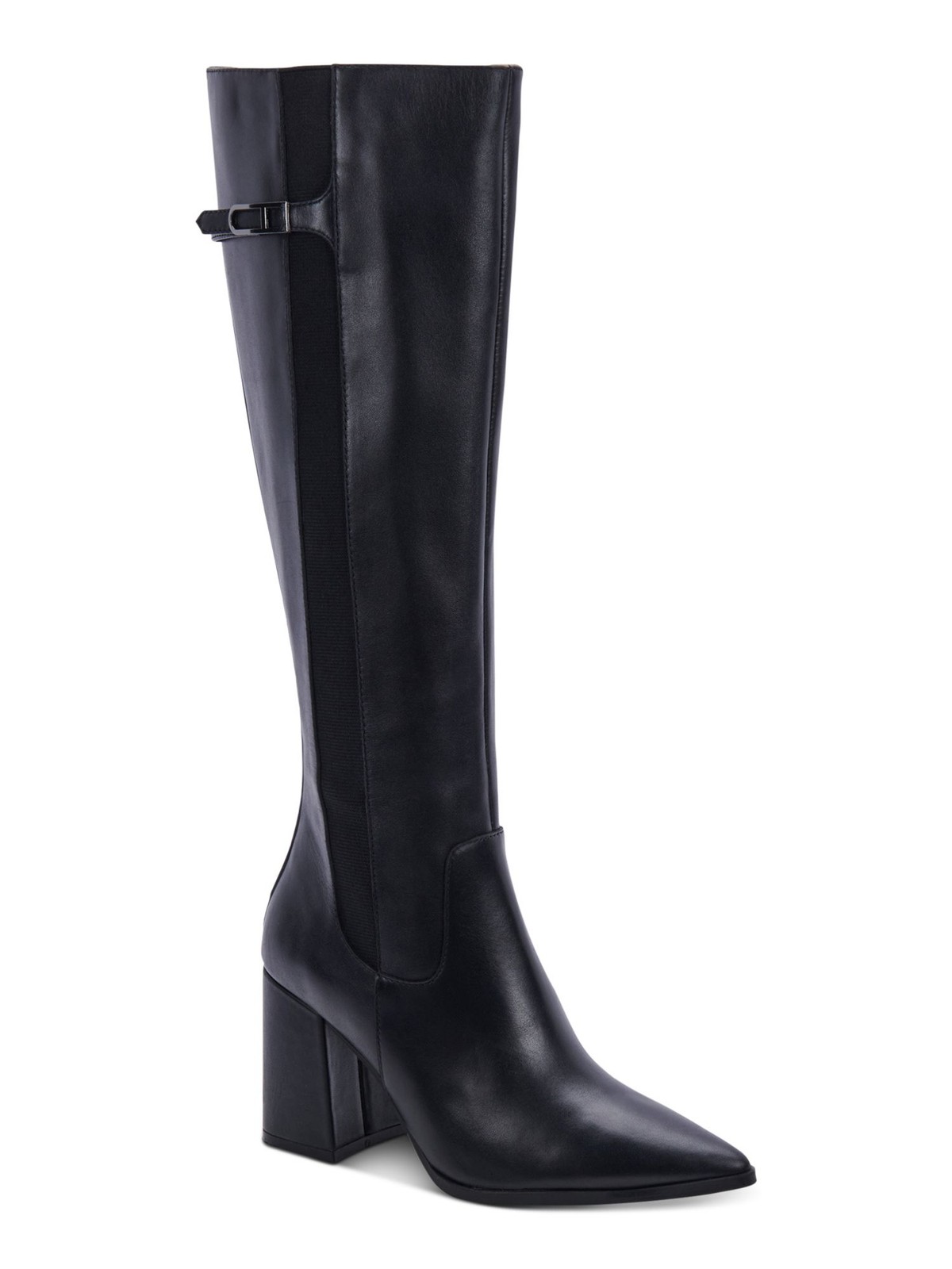 AQUA COLLEGE Womens Black Ireland Toe Stacked Heel Leather Heeled Boots 6.5 M