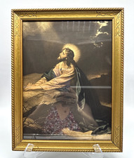 Vtg Gethsemane Jesus Praying Print H. Hofmann Edward Gross 13x10 Gold Wood Frame