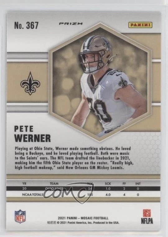 2021 Panini Mosaic Rookies Genesis Mosaic Prizm Pete Werner #367 Rookie RC - Image 2 of 2