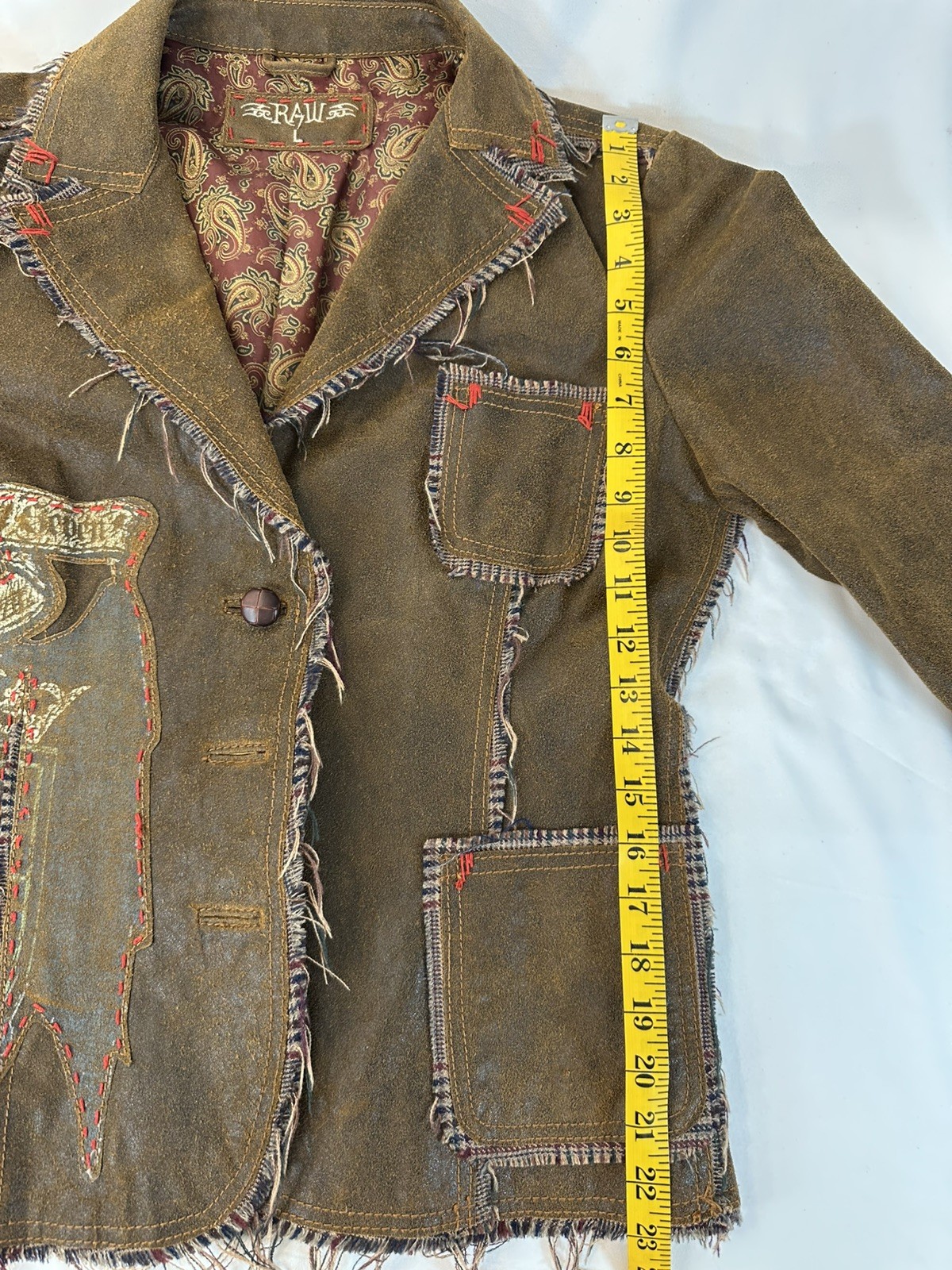 RAW Distressed Leather Blazer Patchwork Design Ra… - image 9