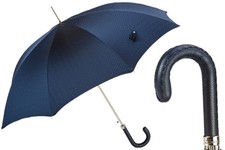 PASOTTI Gents Umbrella 95cm Navy Leather Handle Manual Italy Luxury
