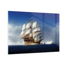Quadro su Vetro 70x50cm Oceano Veliero Classico Stampe Immagini Moderni Murale