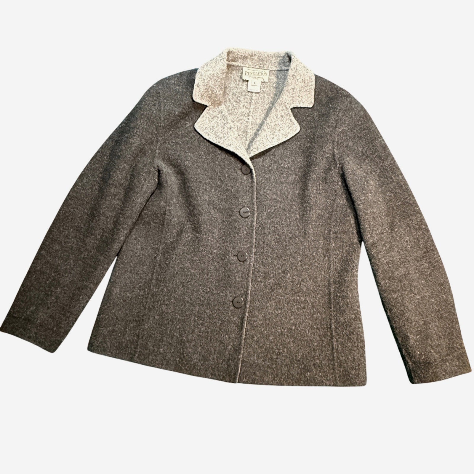 Pendleton Petite Button Blazer Jacket Gray Textur… - image 1