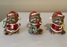 Vintage HOMCO Santa Raccoons Ceramic Porcelain Figurines Set of 3