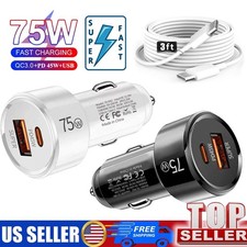 75W Fast Car Charger 2Port Adapter  Cable For Samsung S25 S24 S23 S22 Series