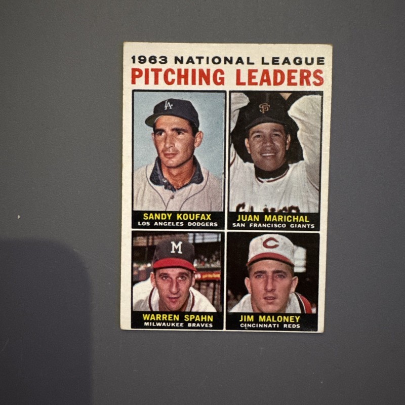 1964 Topps 1963 NL Pitching Leaders #3 Koufax, Spahn