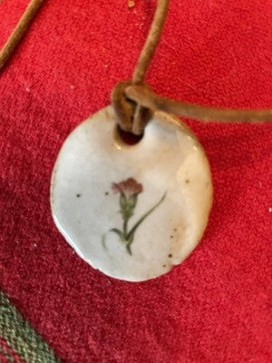 Vintage Handmade Ceramic Pendant With Carnation Preowned