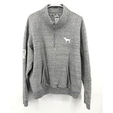 PINK Victoria's Secret Sweatshirt Women L Gray Excellent 1/4 Zip Logo Pullover