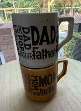 Vintage Stackable Coffee Cup 8 Oz Mug Japan Made Set Of 2 Dad Father Mom Mother