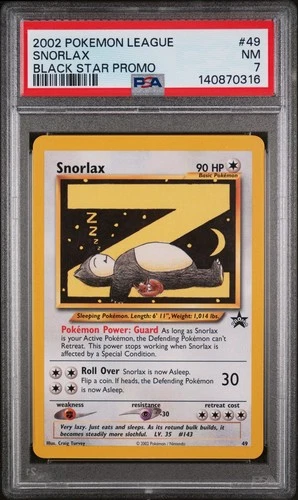 2002 POKEMON LEAGUE PROMO BLACK STAR #49 SNORLAX PSA 7 !