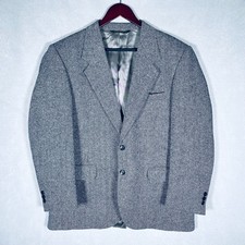 Vintage 90s Tweed Blazer Mens 42R Gray Wool Herringbone Sport Coat Jacket USA