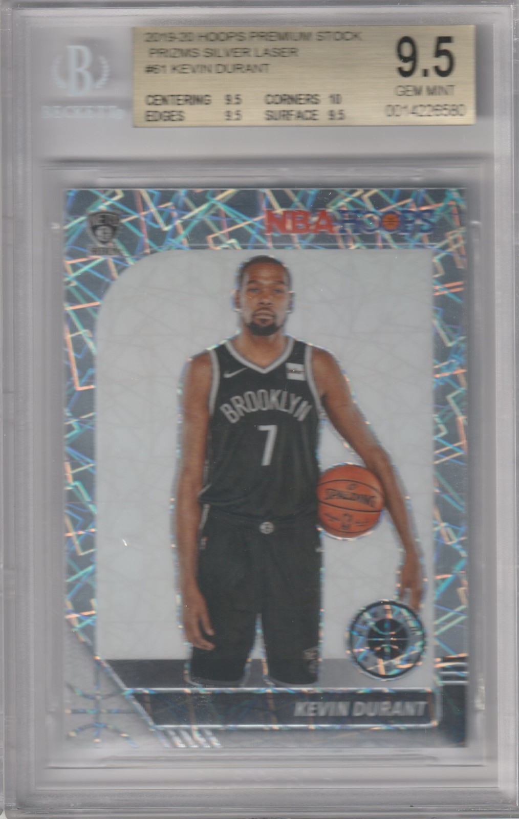 19-20 KEVIN DURANT PANINI NBA HOOPS PREMIUM STOCK SILVER LASER PRIZM #61 BGS 9.5