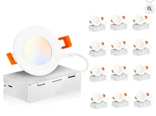 [12 Pack] Cloudy Bay 3 inch 5 Color Ultra Thin LED Recessed Light with Juncti...
