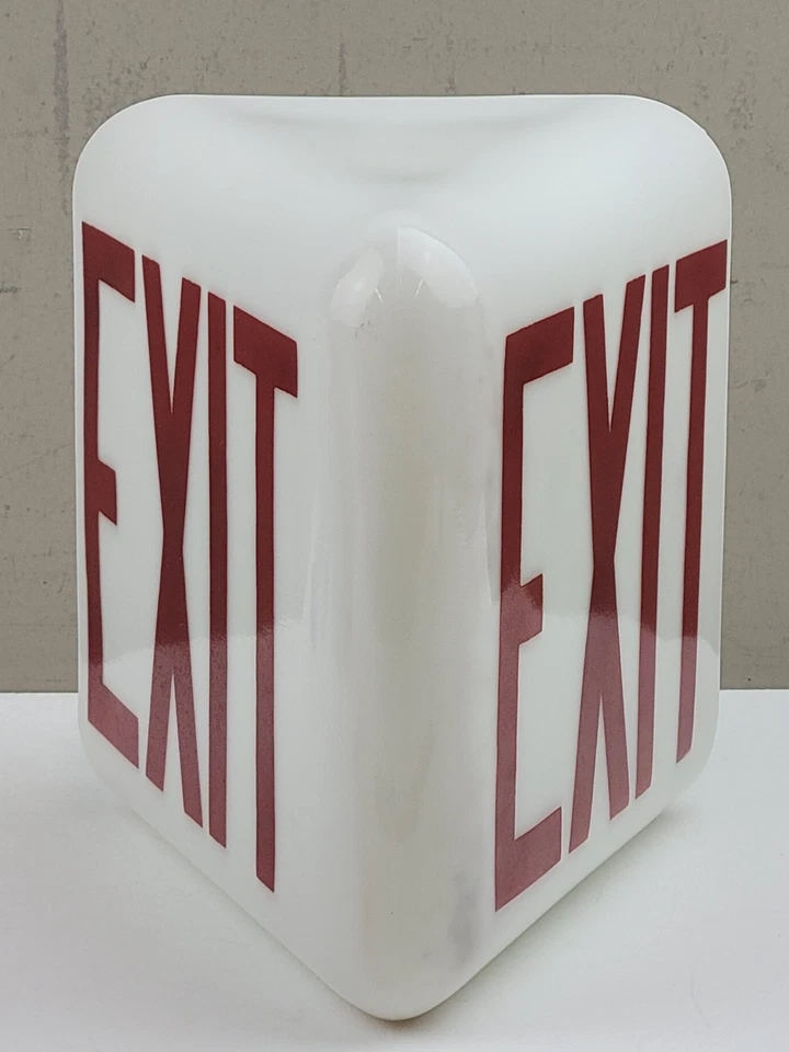 Letrero de salida de vidrio esmerilado blanco de doble cara triangular vintage con cuña globo Foto 3 de 4