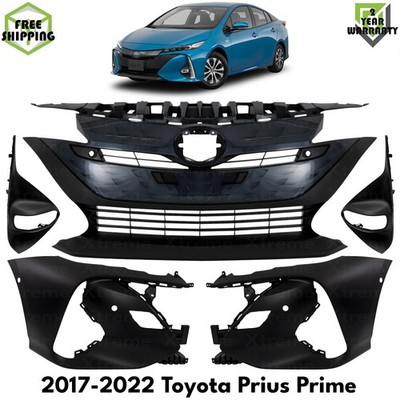 Front Bumper Cover Primed & Fog Lights Trims For 2017-2022 Toyota Prius Prime