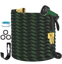 Garden Hose Non-Expandable 100 ft, Lightweight Flexible Water Hose with 10-Pa...