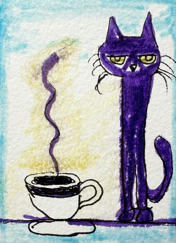Original ACEO Painting Cat Miniature Art Card By Carole Collins M7