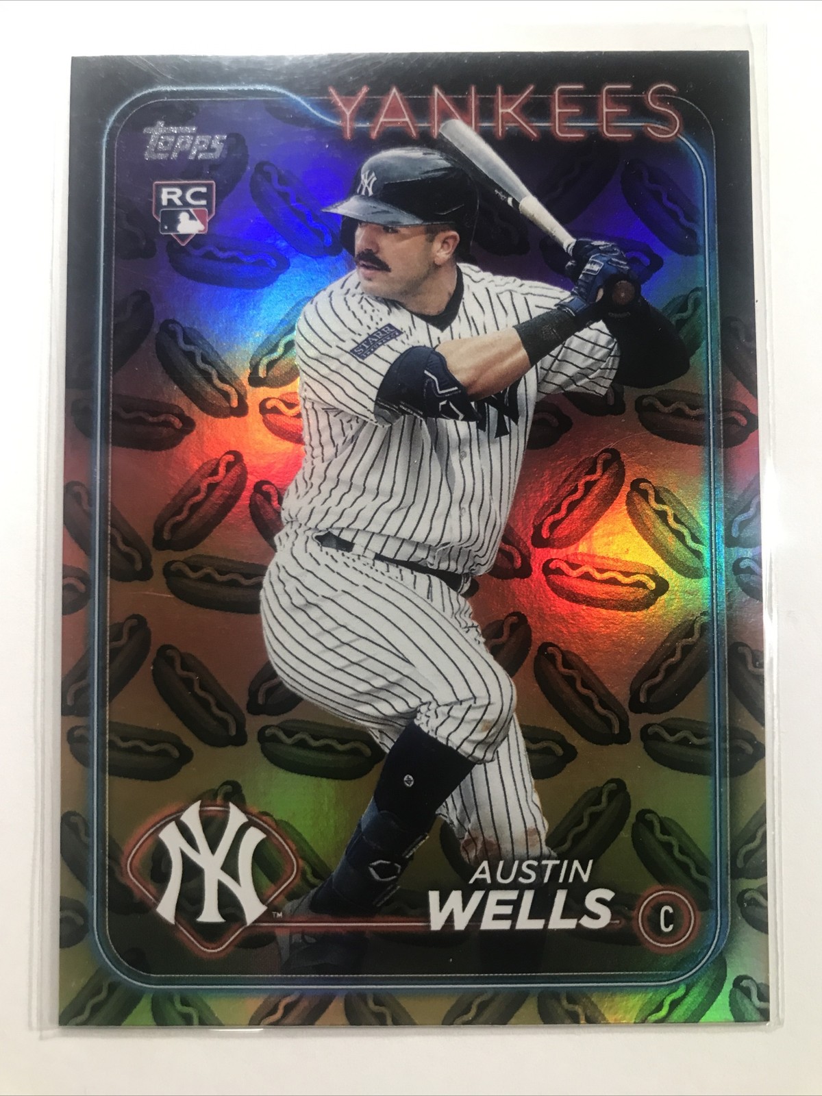 Austin Wells 2024 Topps Card #624 ROOKIE RC HOTDOG HOLO SSP YANKEES NICE!!