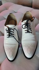 The Office of Angela Scott Miss Button White Leather Shoes Size 41 10-10.5 