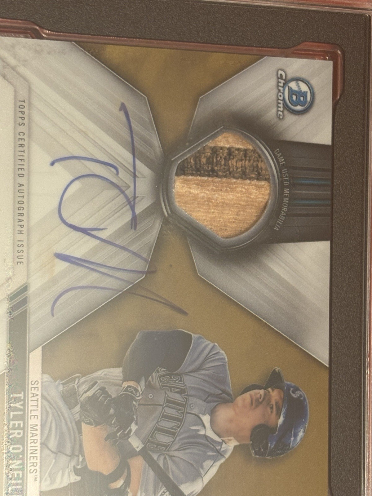 2017 Bowman Chrome Patch Auto Tyler O’Neil Gold /50 Game Used Dirt On Patch SGC view 2