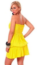 4703 Yellow Sexy Lot Strap Less Clubwear Party Cocktail Sun Mini Dress S M L XL