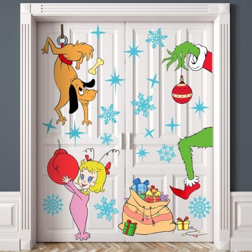 38.97 x 29.92 Inch Christmas Door Stickers Cute Christmas Girl Dog