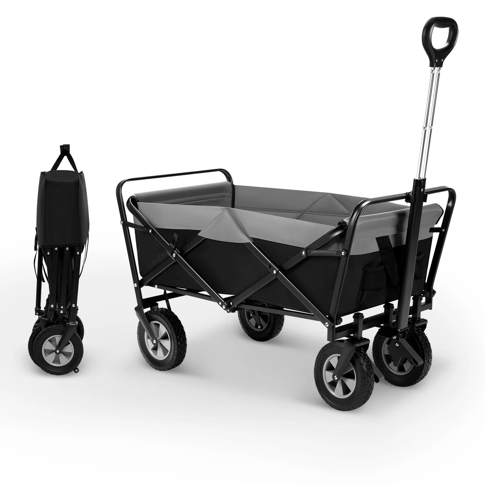 Chariot à main pliable 100L en acier noir pour transport extérieur