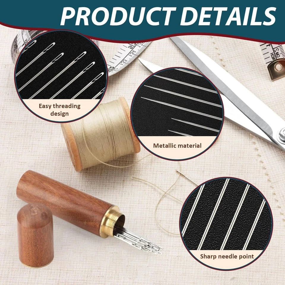 Quilting Needle Self Threading Tool with Wood Needle Case For Hand Sewing 30 Pcs - Image 4 of 4