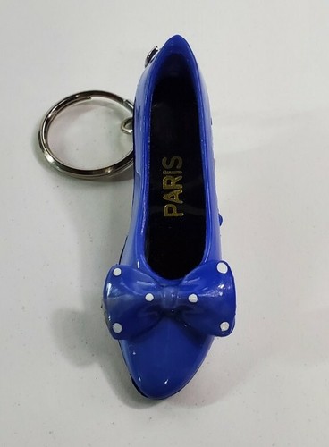Vintage High Heel Blue Shoe Keychain Blue & White Polka-dot Bow 3" Charm Pendant - Bild 9 von 9