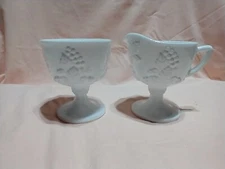VINTAGE INDIANA GLASS  - MILK GLASS  - CREAM & SUGAR COLONY  - GRAPE PATTERN