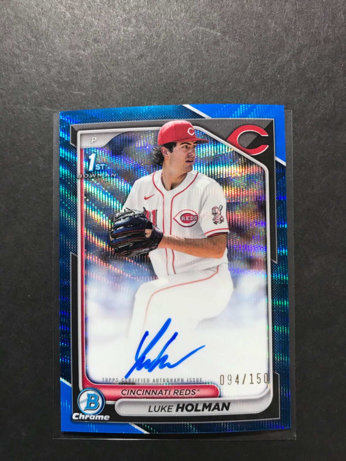2024 Bowman Draft - Chrome Prospect Auto Luke Holman #CPA-LH BLUE WAVE REF /150