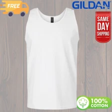 Gildan White  Tank Top Singlet Sleeveless Vest T Shirt Sport 100% Cotton for Men