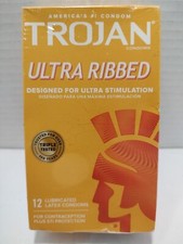 Trojan Ultra Ribbed Increased Stimulation Lubricated Latex Condoms 12 Ct