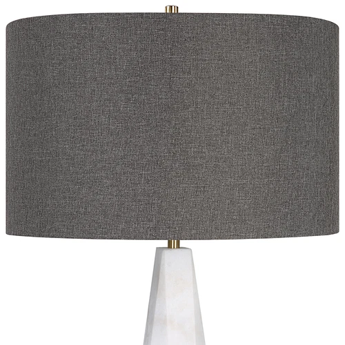 Luxe Tapered White Marble Pyramid Table Lamp 29 in Faceted Gray Veined Brass - Picture 7 of 10