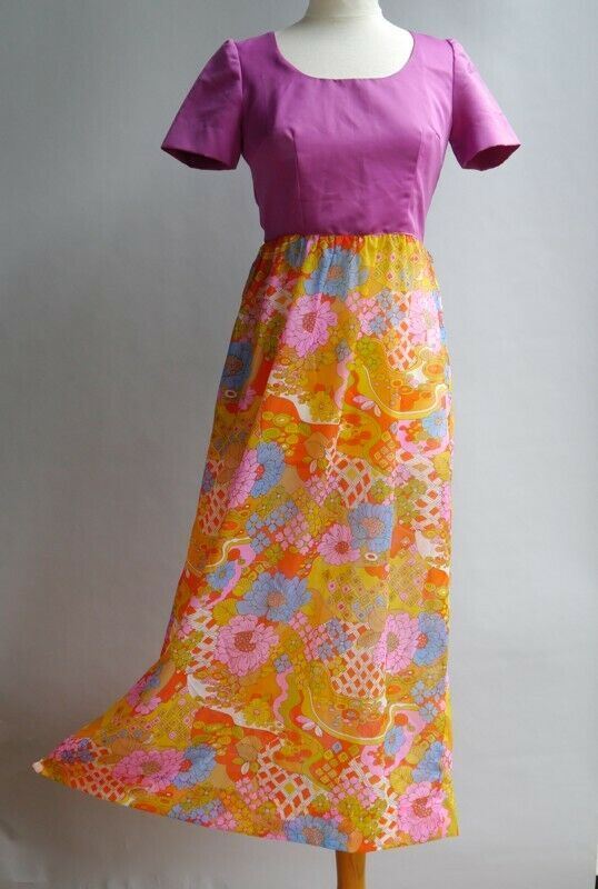 VTG 60s 70s Dress Psychedelic Mod Flower Power Hi… - image 7