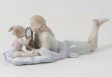 Morena porcellana decorata a mano mamma con bimba su cuscino cm 23