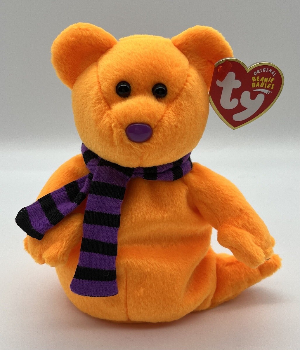Ty Beanie Babies “Shivers” the Orange Teddy Bear Ghost Halloween