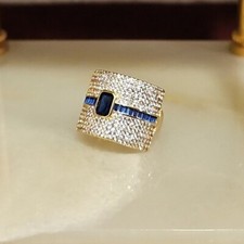 Cubic Zirconia Gem Ring Gold Plated Size 7 Blue