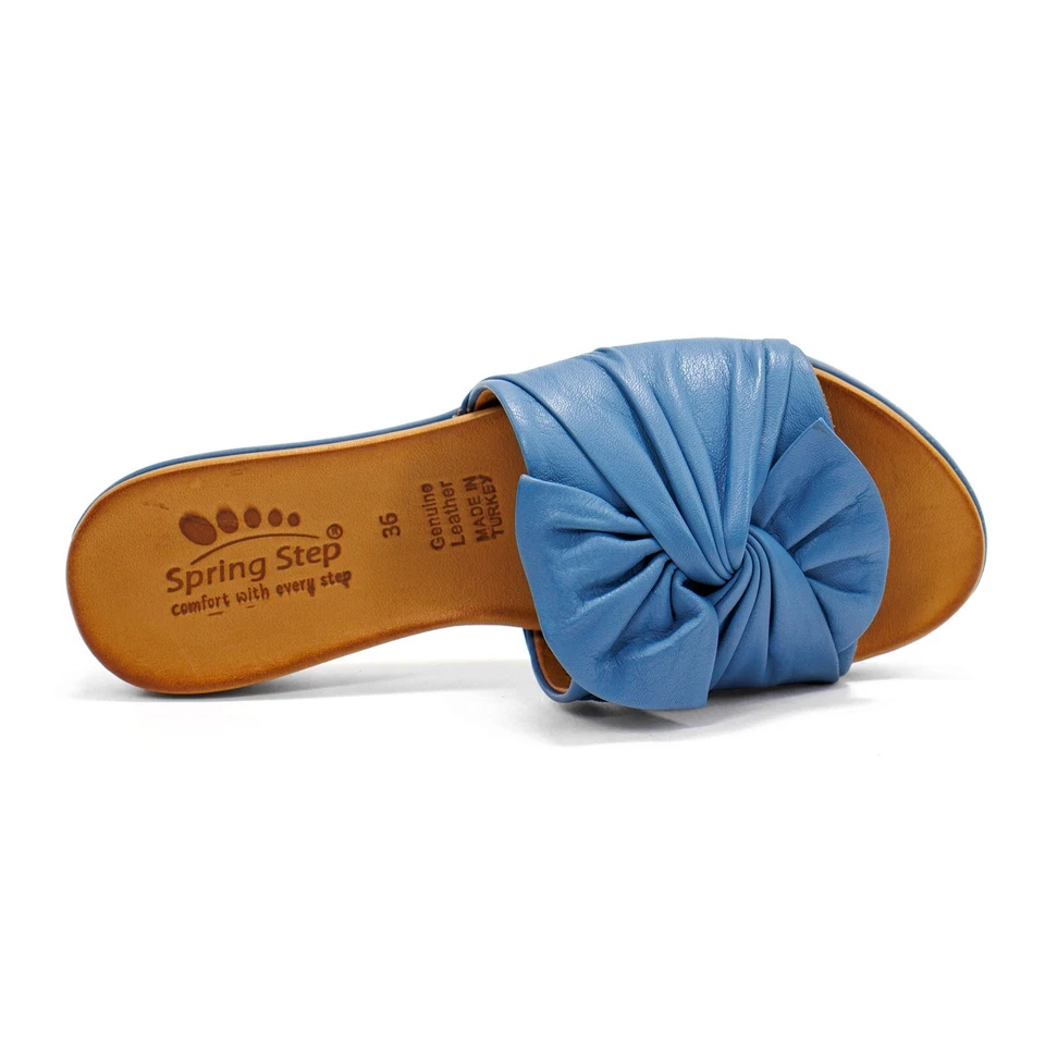 Women Spring Step Lavona Blue Leather Slide Sandal with Bow - Image 4 of 4