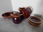 Set of  8 Vintage Hull Pottery  Oven Proof Brown Drip Glaze Kitchenware Items