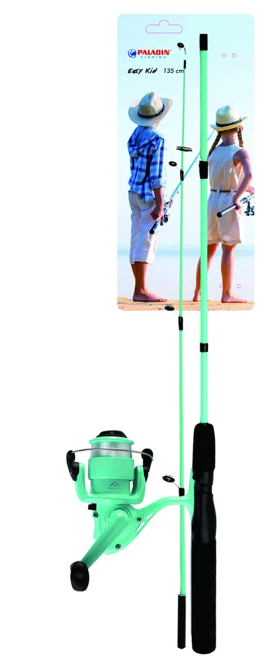 PALADIN Kinder Angelrute Set inkl. Rolle Schnur | Türkis 135cm Rute Angel Kinderangel