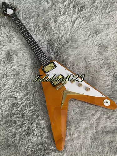 1970s Flying V Reborn Electric Guitar - Transparent Yellow Polyester, Mahogany