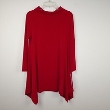 IC Collection Tunic Top Women’s Size XS Red Knit Made in USA Long Sleeve