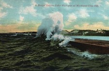 Vintage PPC - A Rough Day on Lake Michigan at Michigan City, Ind - F24345