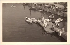 Fishing Dock & People in Rowboats Portland Maine 1920s RPPC Postcard Bicknell
