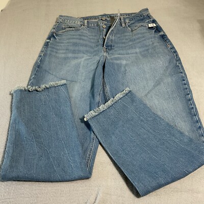 Old Navy Sky Extra High Straight Jean size 16 Tall Button Fly Raw Hem NWT