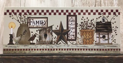 Family Rustic Primitive Wood Shelf Sitter Block 4'' X 10''  Farmhouse Gift New