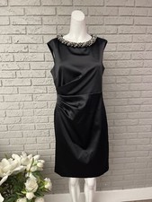 Eliza J Black Satin Embellished Neckline Sheath Dress Size 10