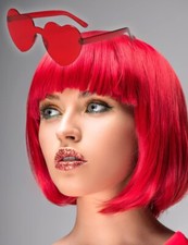 12 Inch Bright Red Bob Wig with bangs  Sunglasses Costume Cosplay Party