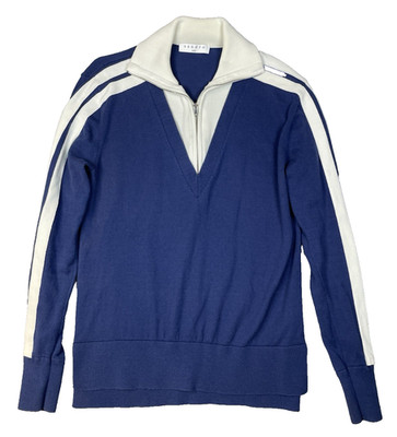 Sandro Wool Blend Quarter Zip Sweater Womens Blue White Knit Pullover Size 1